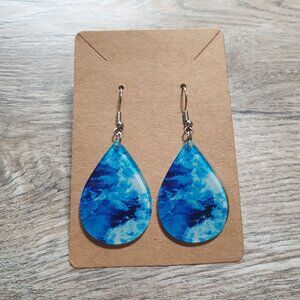 Women Blue Ocean Inspired Teardrop Earrings Boho Beach Core Gift Silver Hooks
